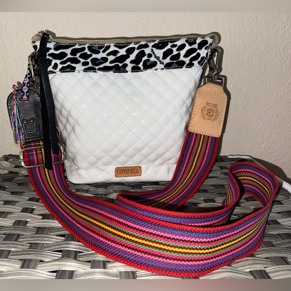 Consuela Handbags - Consuela Tate Wedge White Hobo/Crossbody Bag with Black and Multicolor Strap